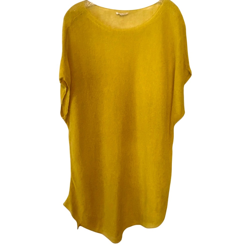 Eileen Fisher Women's‎ Mustard Yellow Organic Linen Short Sleeved Sweater Size M